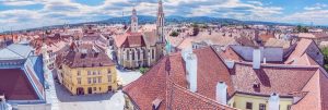 sopron panorama 300x101 - Historic Main Square From Fire Tower, Sopron, Hungary. Panoramic Photo. Travel Destination. Architec